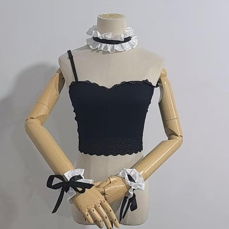 طقم كولار وأساور ميد أنيمي من الدانتيل المكشكش قابل للتعديل لتصوير الكوزبلاي - Image 5